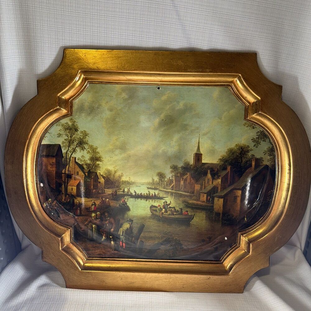 Huge 24”x19” Vintage Italian Florentine Plastic Decoupage Tray Dutch Canal AS IS
